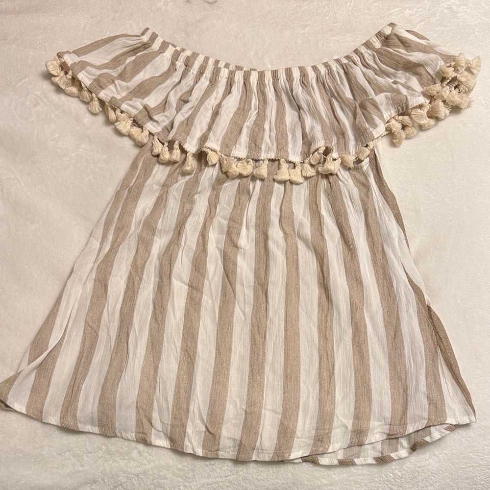 Striped Off-Shoulder Top with Tassels